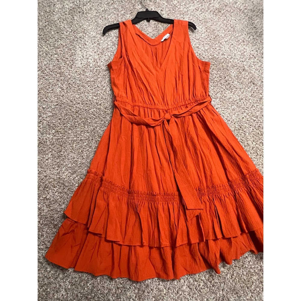 Calvin Klein Womens Burnt Orange Sleeveless Tiered Ruffle Midi Dress Size 14